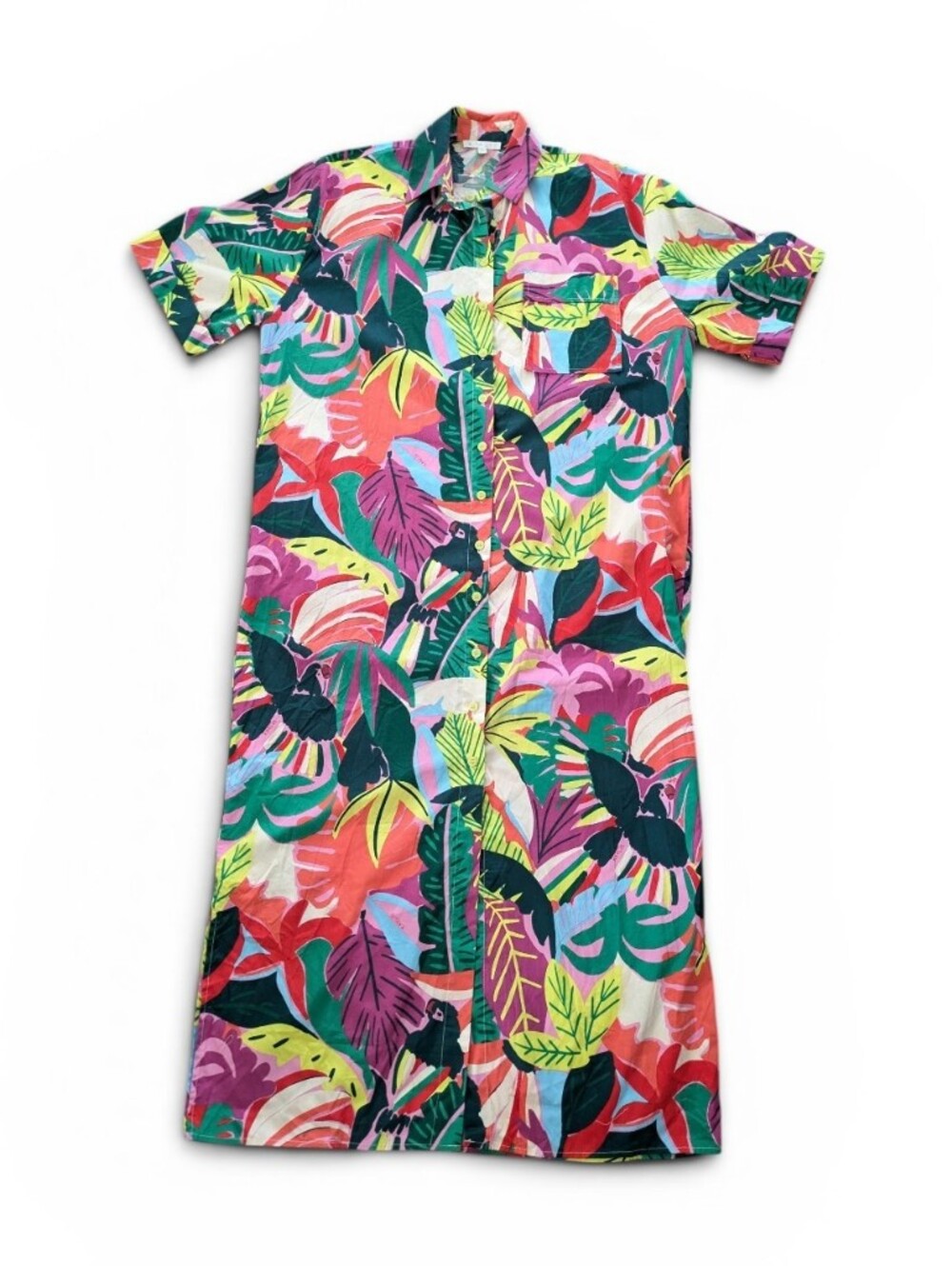 Karlie Multicolor Tropical Leaf Poplin Dress Size NWOT *See Notes *